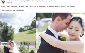 Lovely feedback for Celebrant Jamie Eastgate from this Sirromet Winery bride and groom.